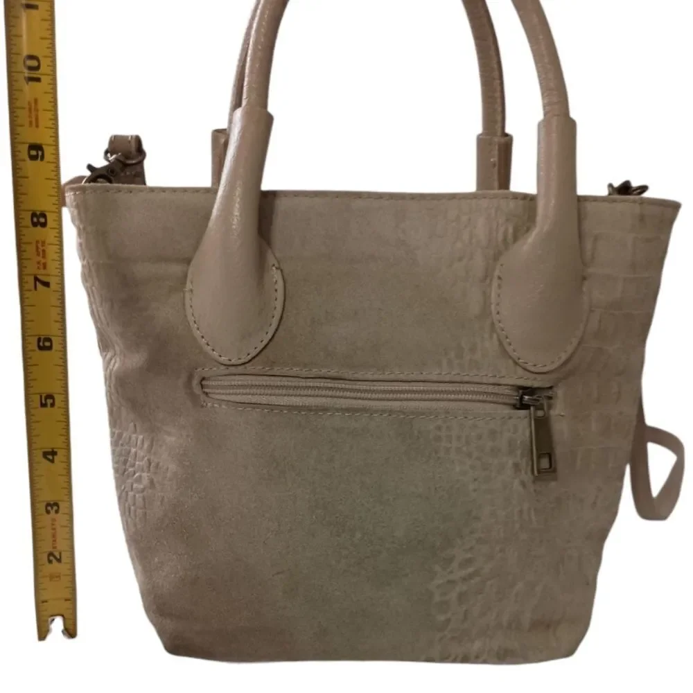 Borse in Pelle Suede Crossbody Bag Mini Bucket Bag Faux Croc Embossed Tan Italy.